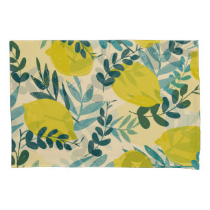 Lemons and leaves, vintage background. pillowcase