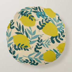 Lemons and leaves, vintage background. round cushion