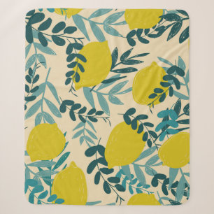 Lemons and leaves, vintage background. sherpa blanket