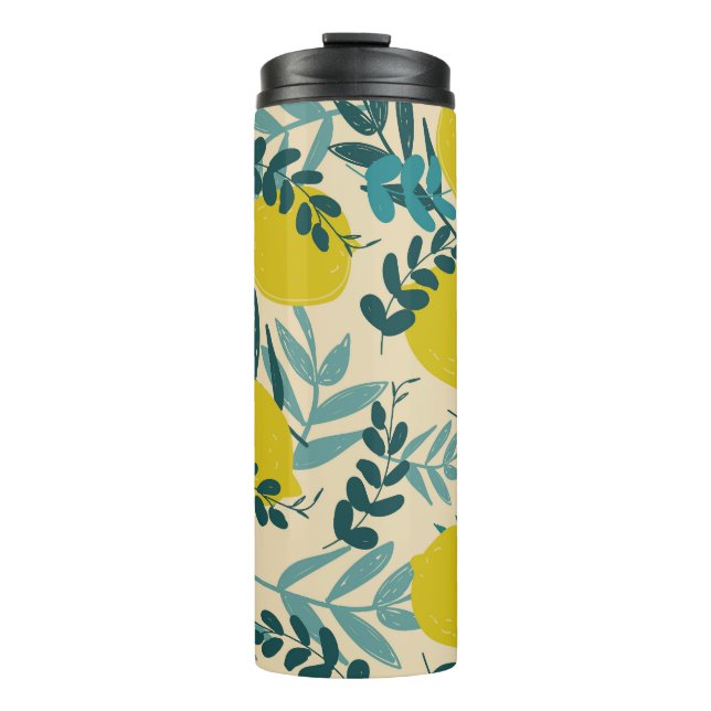 Lemons and leaves, vintage background. thermal tumbler (Front)