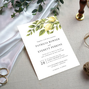 Lemons and leaves watercolor botanical wedding invitation