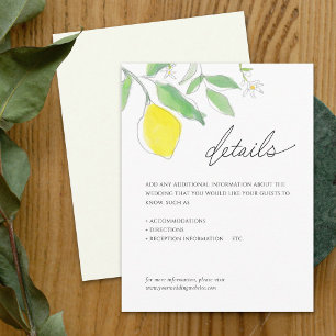 Lemons and Leaves Watercolor Details Wedding Enclosure Card