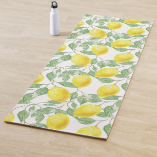 Lemons and Leaves Watercolor Yoga Mat