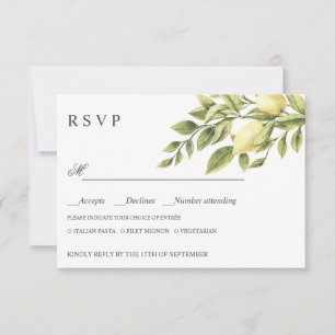 Lemons and leaves WEDDING RSVP MEAL CHOICE Card