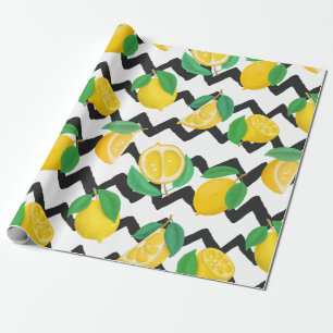 Lemons and Leaves with Black Chevron Wrapping Paper