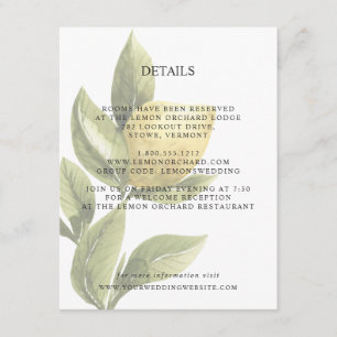 Lemons and leaves Yellow Chic WEDDING Details Enclosure Card