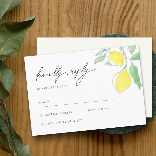 Lemons and Leaves Yellow Green Watercolor Wedding  RSVP Card (Creator Uploaded)
