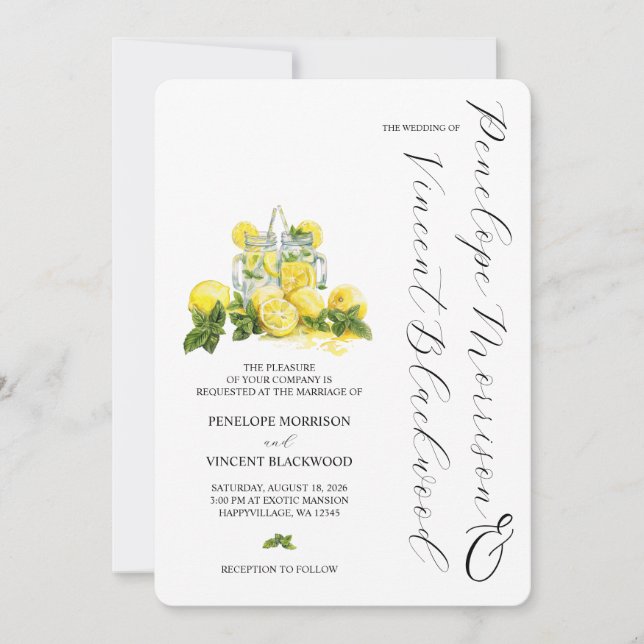 Lemons and Lemonade Wedding Invitation (Front)
