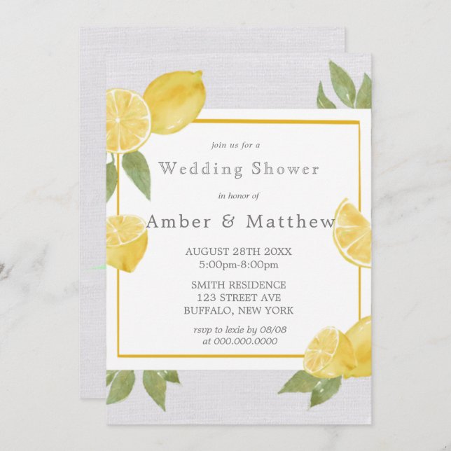 Lemons and Linen Watercolor Wedding Shower (Front/Back)