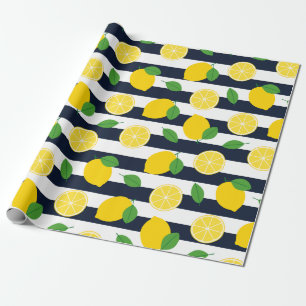 Lemons and Navy Blue stripe Wrapping Paper