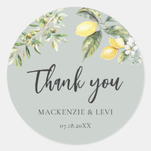 Lemons and Olives Nature Wedding Thank You Favor   Classic Round Sticker