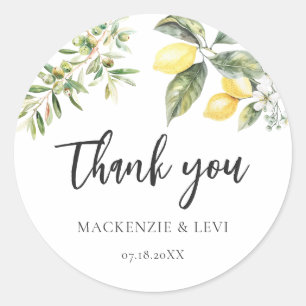 Lemons and Olives Nature Wedding Thank You Favour Classic Round Sticker