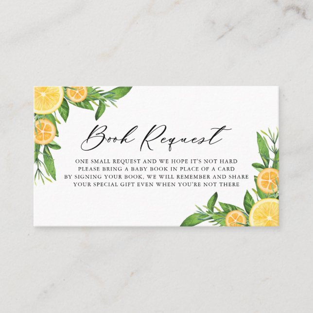 Lemons and Oranges Baby Shower Book Request Card (Front)