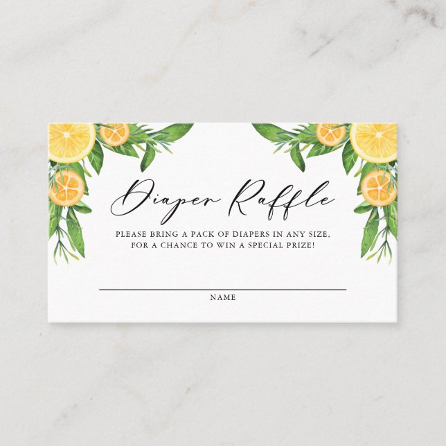 Lemons and Oranges Baby Shower Diaper Raffle Card (Front)