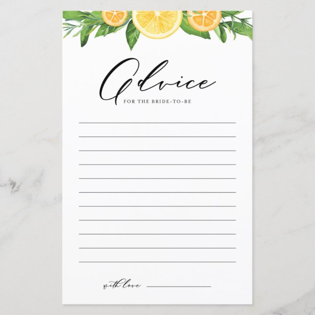Lemons and Oranges Summer Bridal Shower Advice (Front)