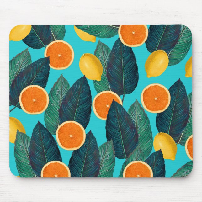 lemons and oranges teal mouse mat (Front)