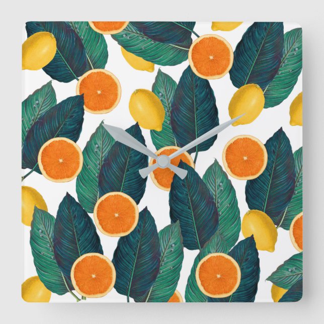 Lemons And Oranges White Square Wall Clock (Front)