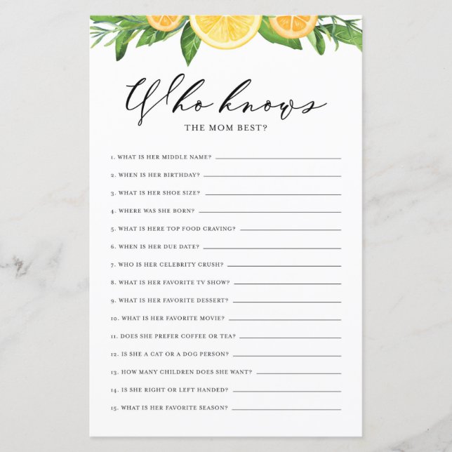 Lemons and Oranges Who Knows Mum the Best Game (Front)