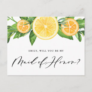 Lemons and Oranges Will You Be My Maid of Honor Postcard