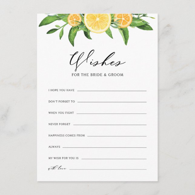 Lemons and Oranges Wishes for the Bride and Groom Enclosure Card (Front)