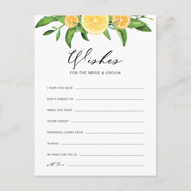 Lemons and Oranges Wishes for the Bride and Groom Invitation Postcard (Front)