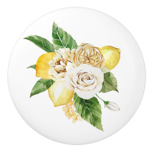 Lemons and roses bouquet ceramic knob
