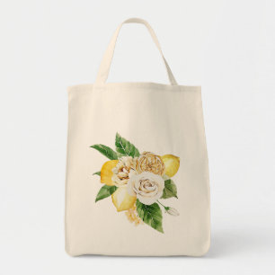 Lemons and roses bouquet tote bag