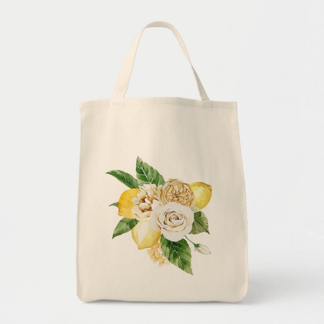 Lemons and roses bouquet tote bag (Front)