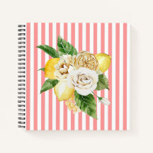 Lemons and roses on pink stripes