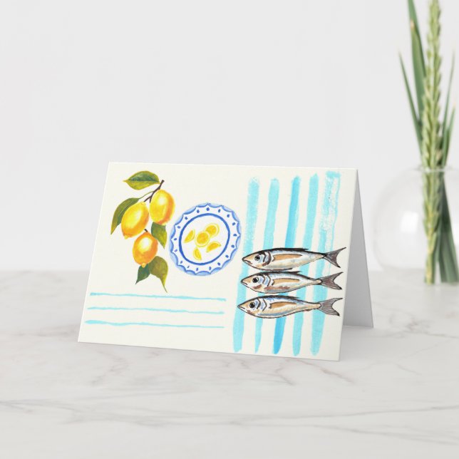 Lemons and sardines coastal greeting card (Front)