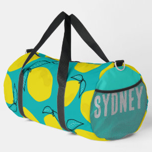 Lemons and Teal Custom Name Duffle Bag
