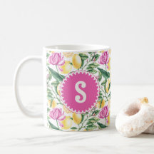 Lemons and Tulips Floral Pattern | Citrus Monogram