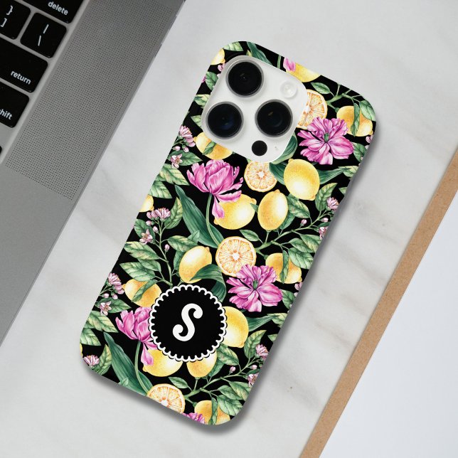 Lemons and Tulips Floral Pattern | Citrus Monogram iPhone Case (Creator Uploaded)