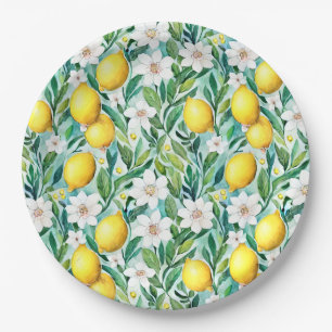 Lemons and White Flowers - French Country Decor Paper Plate