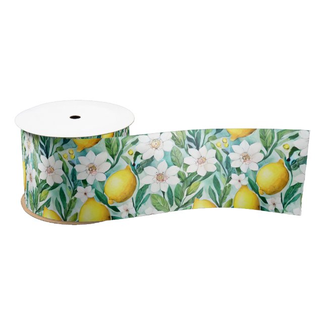 Lemons and White Flowers - French Country Decor Satin Ribbon (Spool)