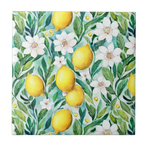Lemons and White Flowers - French Country Decor Tile