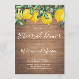 Lemons and wood Rehearsal Dinner invitation