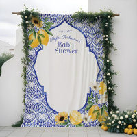 Lemons & Antique Blue Pottery Pattern Baby Shower