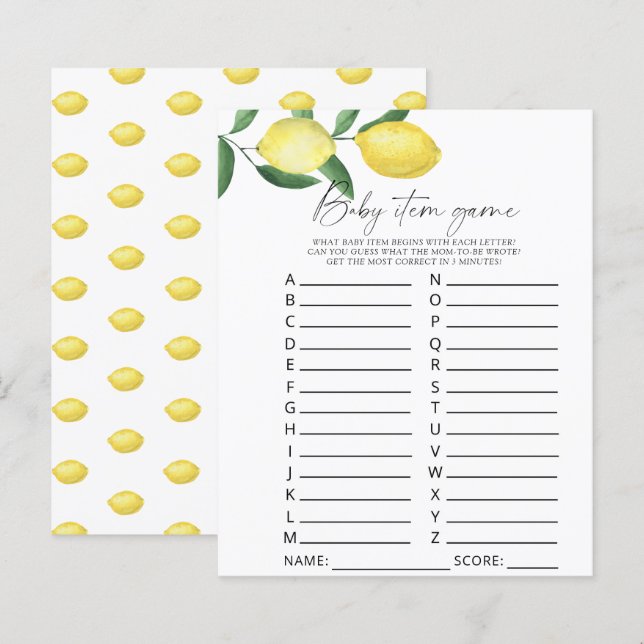 Lemons - Baby Item Game. Baby Shower Game (Front/Back)