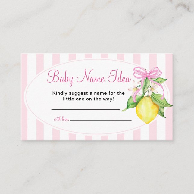 Lemons Baby Name Idea Game Ticket Enclosure Card (Front)