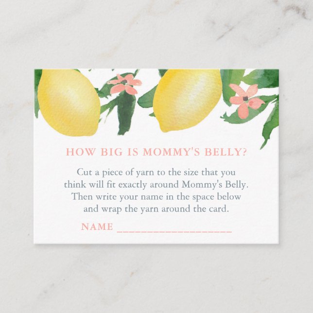 Lemons Baby Shower Game Card How Big Is Baby Bump? (Front)