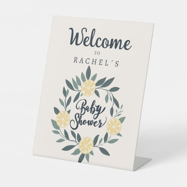 Lemons baby shower welcome pedestal sign (Front)