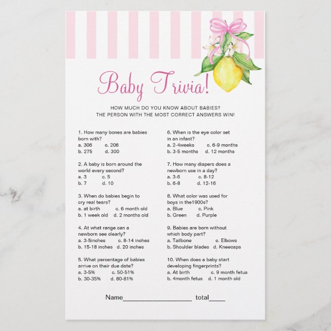 Lemons Baby Trivia Game (Front)