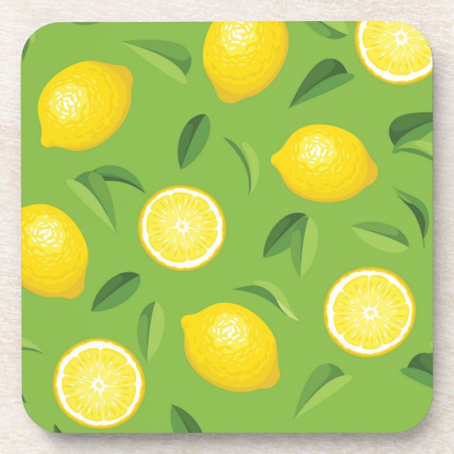 Lemons Background Pattern Coaster (Front)