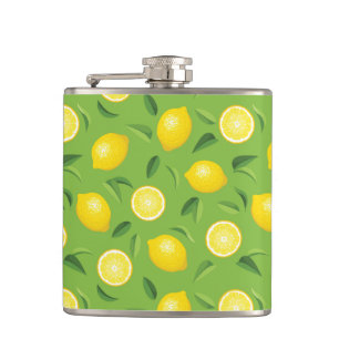 Lemons Background Pattern Hip Flask