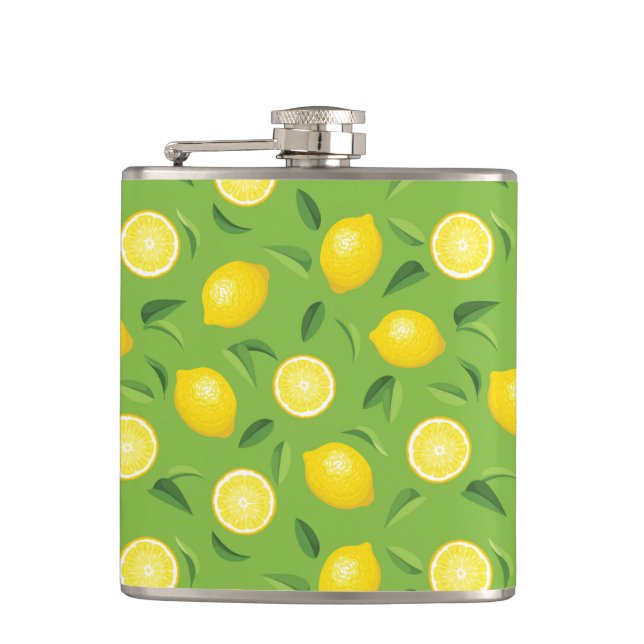 Lemons Background Pattern Hip Flask (Front)