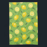 Lemons Background Pattern Tea Towel<br><div class="desc">Vector seamless background with yellow lemons and leaves on green. © and ® Bigstock® - All Rights Reserved.</div>