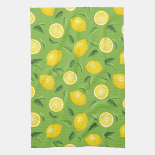 Lemons Background Pattern Tea Towel (Vertical)
