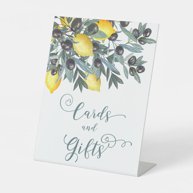 Lemons |Black Olives Bridal Shower Cards and Gifts Pedestal Sign (Front)