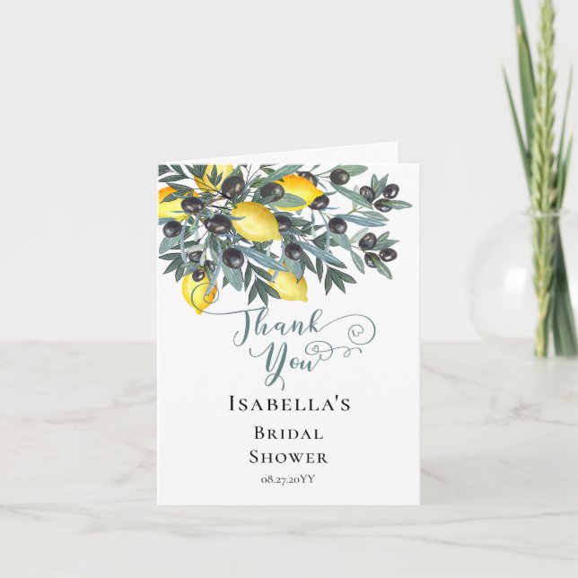 Lemons | Black Olives Tropical Bridal Shower  Thank You Card (Front)